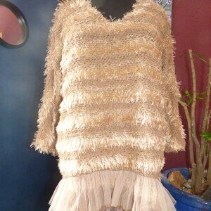 QUIRKY GOTH FAIRIE RYU BROWN EYELASH LONG SLEEVE TULL MINI SWEATER DRESS TUNIC L